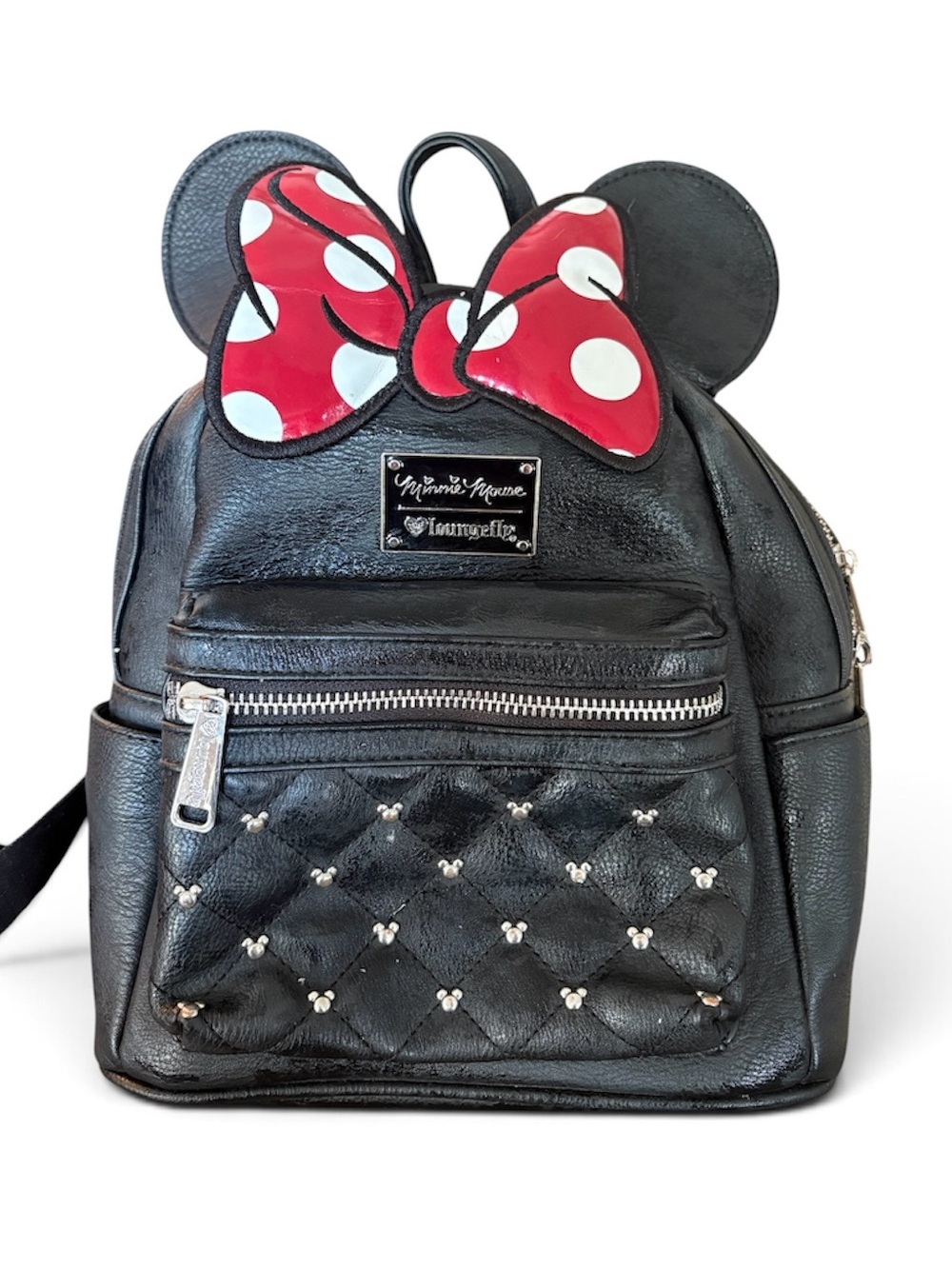Loungefly Black Minnie Mouse Mini Backpack with Red Polka Dot Bow